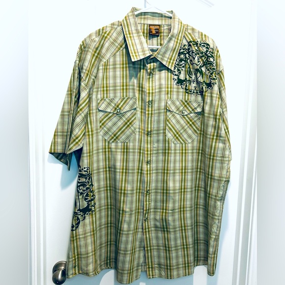 Western cowboy rodeo pearl snap button plaid short sleeve shirt Size 3XL - Picture 4 of 7